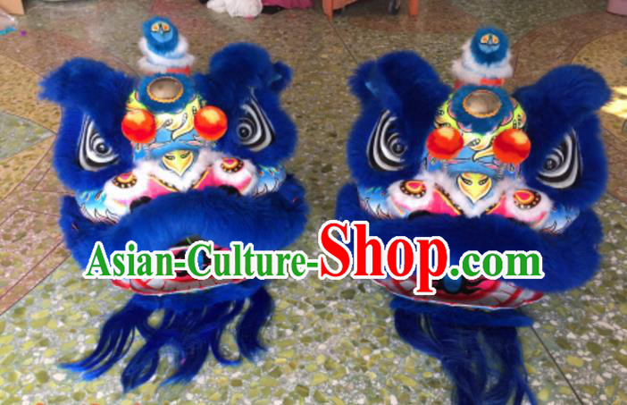 Chinese Traditional Parade Blue Lion Head Professional Wool Lion Dance Costumes Complete Set