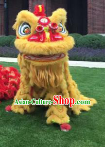 Chinese Traditional Parade Yellow Lion Head Professional Wool Lion Dance Costumes Complete Set