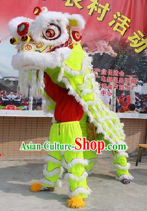 Chinese Traditional Parade Green Southern Lion Head Professional Wool Lion Dance Costumes Complete Set