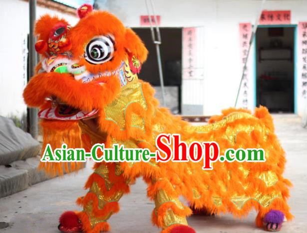 Top Grade Chinese Traditional Orange Wool Lion Head Professional Lion Dance Costumes Complete Set