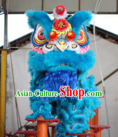 Top Grade Chinese Traditional Blue Wool Lion Head Professional Lion Dance Costumes Complete Set