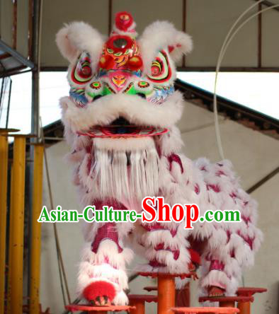 Top Grade Chinese Traditional Wool Lion Head Professional Lion Dance Rosy Costumes Complete Set