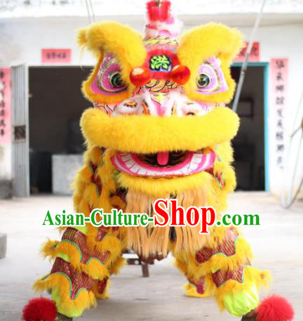 Top Grade Chinese Traditional Yellow Lion Head Professional Wool Lion Dance Costumes Complete Set