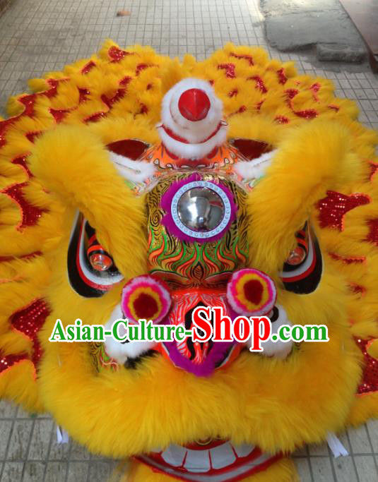 Chinese Professional Lion Dance Costumes Celebration and Parade Yellow Wool Lion Head Complete Set