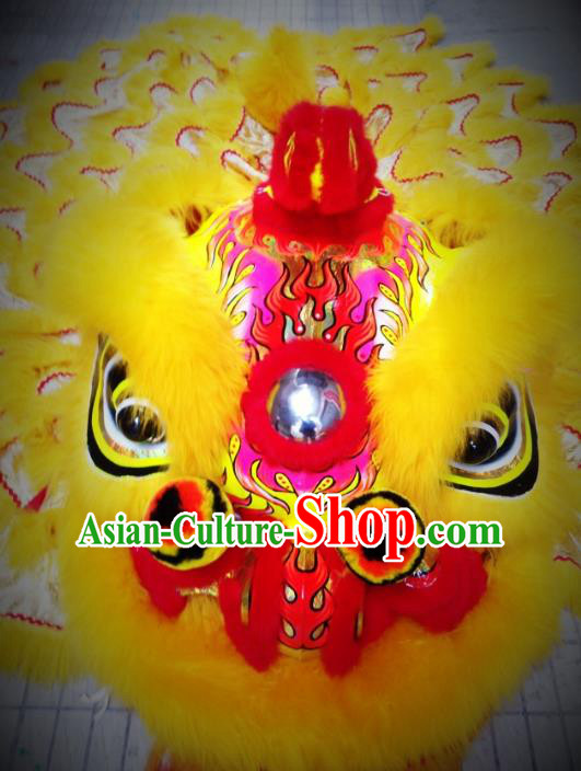 Chinese Professional Lion Dance Costumes Celebration and Parade Yellow Wool Lion Head Complete Set