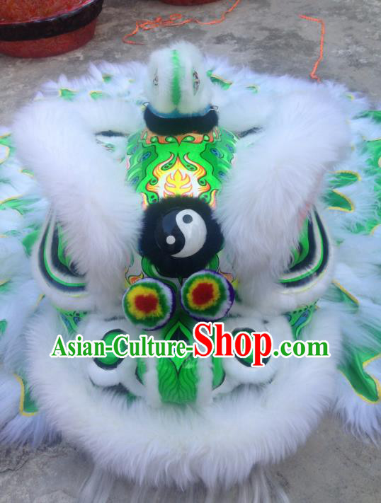 Chinese Professional Lion Dance Costumes Celebration and Parade Wool Green Lion Head Complete Set