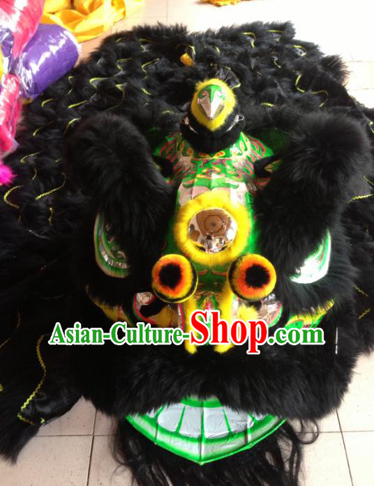 Chinese Professional Lion Dance Costumes Celebration and Parade Black Wool Lion Head Complete Set