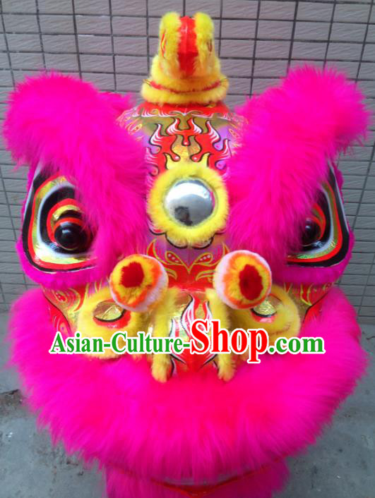 Chinese Traditional Professional Lion Dance Costumes Celebration and Parade Pink Wool Lion Head Complete Set