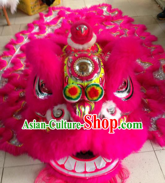 Chinese Traditional Professional Lion Dance Costumes Celebration and Parade Rosy Wool Lion Head Complete Set