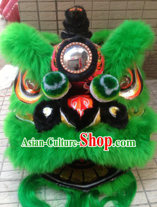 Chinese Traditional Professional Green Wool Lion Dance Costumes Celebration and Parade Lion Head Complete Set