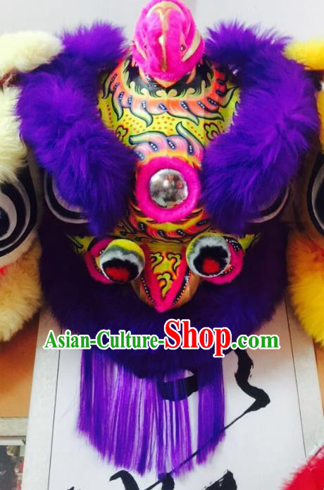 Chinese Traditional Professional Wool Lion Dance Costumes Celebration and Parade Purple Lion Head Complete Set