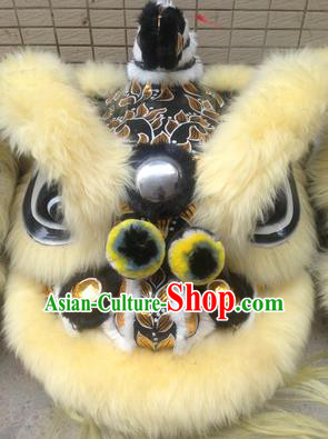 Chinese Traditional Professional Yellow Wool Lion Dance Costumes Celebration and Parade Lion Head Complete Set