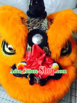 Chinese Traditional Professional Orange Wool Lion Dance Costumes Celebration and Parade Lion Head Complete Set