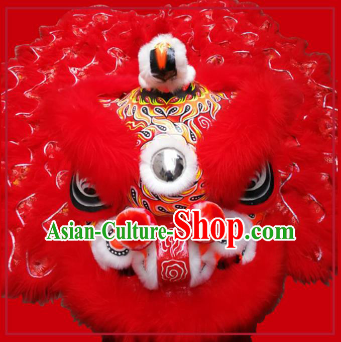 Chinese Traditional Red Wool Lion Dance Costumes Professional Celebration and Parade Lion Head Complete Set