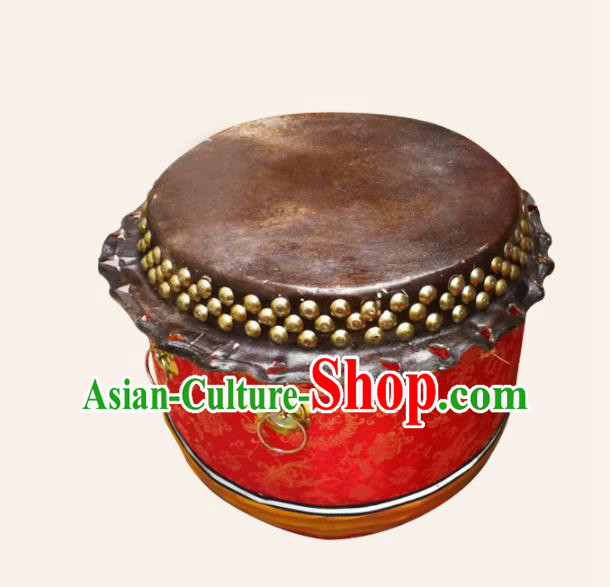 China Traditional Lion Dance Instruments Cowhide Red Drum Lion Leather Wood Drums