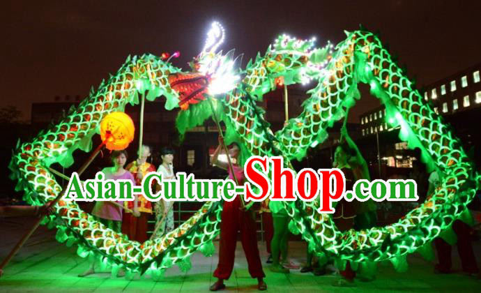 Chinese Traditional Dragon Dance Green LED Lights Costumes Professional Lantern Festival Celebration Dragon Parade Complete Set