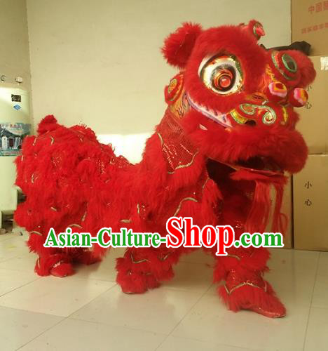 Chinese Traditional Red Wool Lion Dance Costumes Professional Celebration Parade Lion Head Complete Set