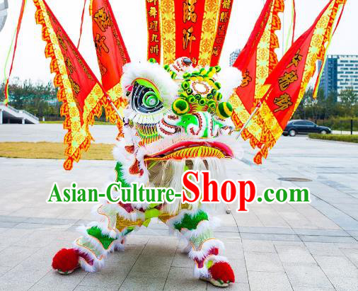 Chinese Traditional Green Wool Lion Dance Costumes Professional Celebration Parade Lion Head Complete Set