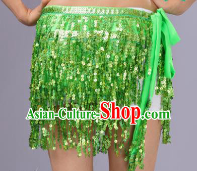 Indian Traditional Belly Dance Light Green Sequin Waist Scarf Waistband India Raks Sharki Belts for Women