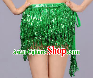 Indian Traditional Belly Dance Green Sequin Waist Scarf Waistband India Raks Sharki Belts for Women