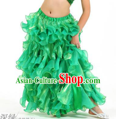 Traditional Indian Belly Dance Green Skirts Asian India Oriental Dance Costume for Women