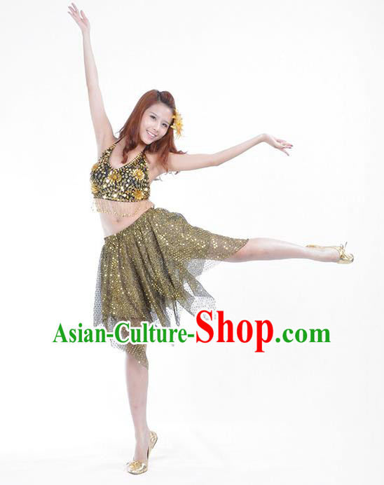 Traditional Indian Belly Dance Golden Sequin Clothing India Oriental Dance Costume for Women