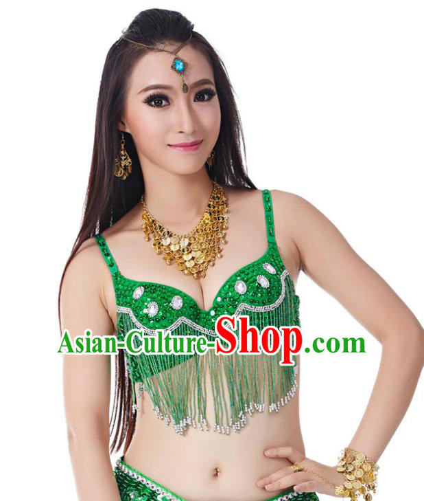 Indian Belly Dance Crystal Green Brassiere Asian India Oriental Dance Costume for Women