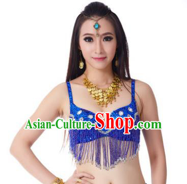 Indian Belly Dance Crystal Royalblue Brassiere Asian India Oriental Dance Costume for Women