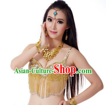 Indian Belly Dance Crystal Golden Brassiere Asian India Oriental Dance Costume for Women