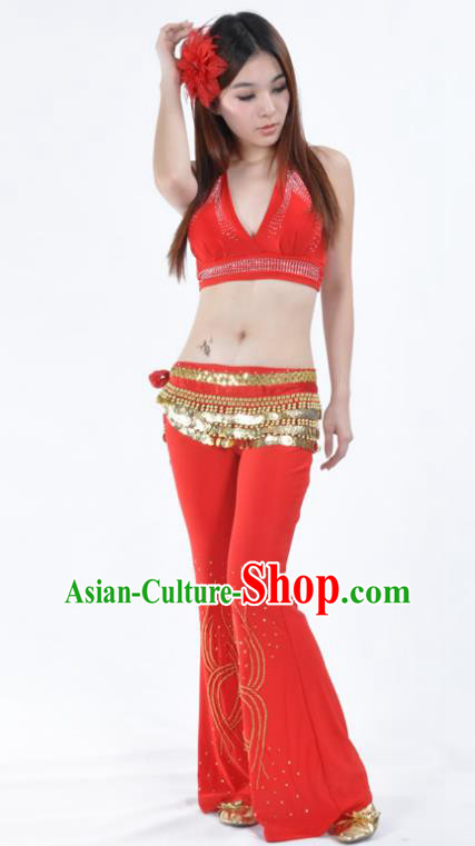 Traditional Performance Bollywood Dance Red Uniforms Indian Belly Dance Costume for Women