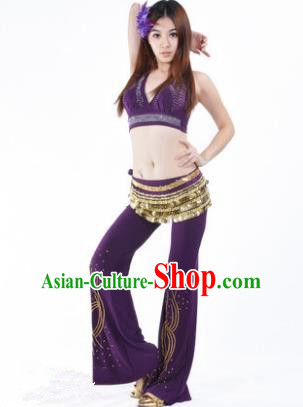 Traditional Performance Bollywood Dance Purple Uniforms Indian Belly Dance Costume for Women