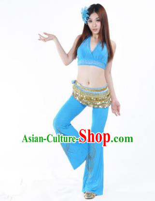 Traditional Performance Bollywood Dance Blue Uniforms Indian Belly Dance Costume for Women