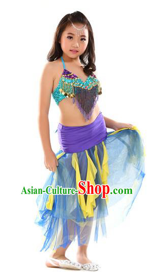 Traditional Oriental Dance Blue and Purple Dress Indian Belly Dance Costume for Kids