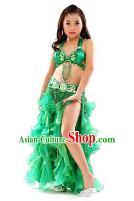 Traditional Indian Children Stage Performance Green Dress Oriental Belly Dance Costume for Kids