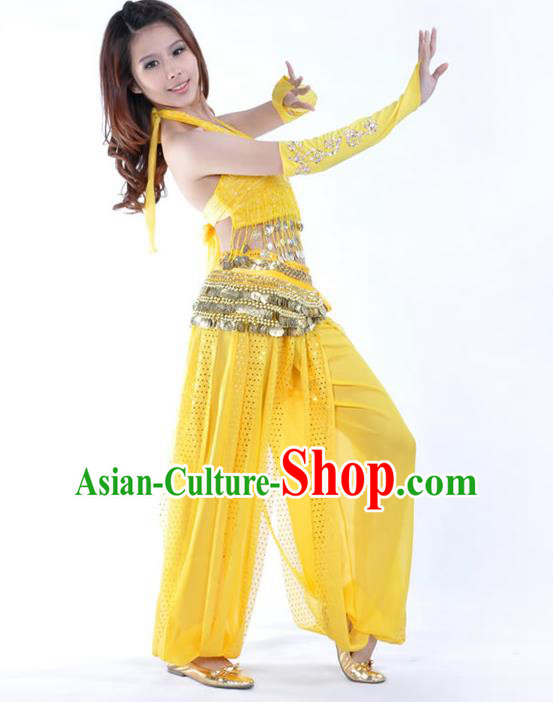 Traditional Indian Stage Performance Yellow Uniforms Oriental Belly Dance Costume for Women