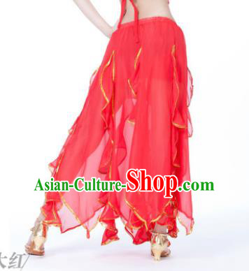 Traditional Indian Belly Dance Red Ruffled Skirt India Oriental Dance Costume for Women
