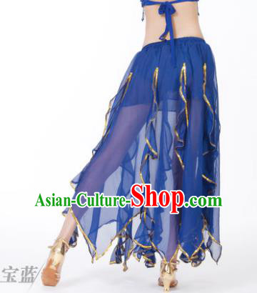 Traditional Indian Belly Dance Deep Blue Ruffled Skirt India Oriental Dance Costume for Women