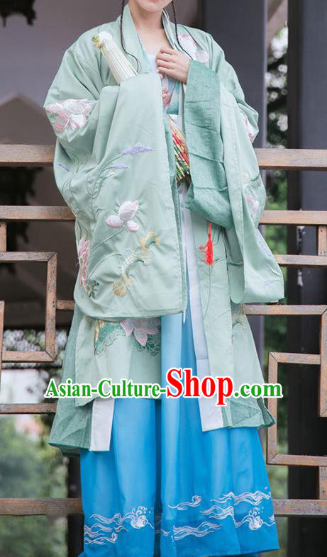 Traditional Chinese Ancient Hanfu Clothing Ming Dynasty Princess Embroidered Lotus Costume for Women