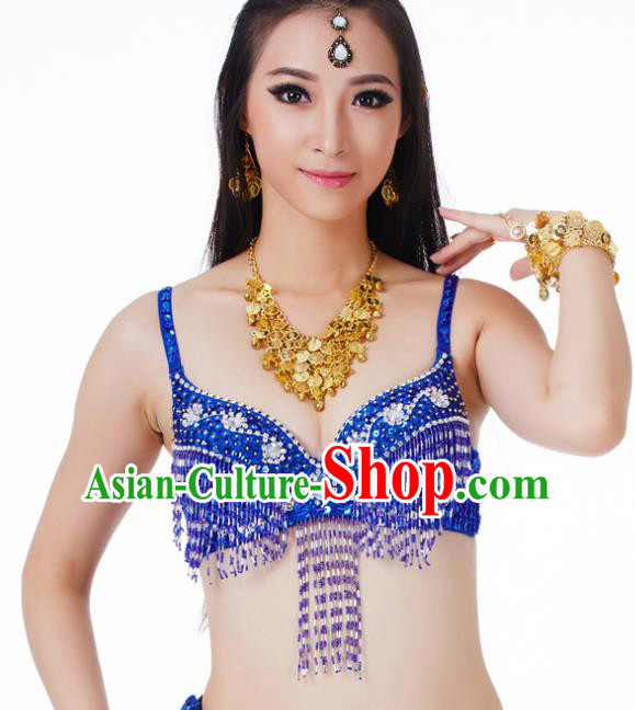 Traditional Belly Dance Royalblue Tassel Brassiere Upper Outer Garment Indian Oriental Dance Costume for Women