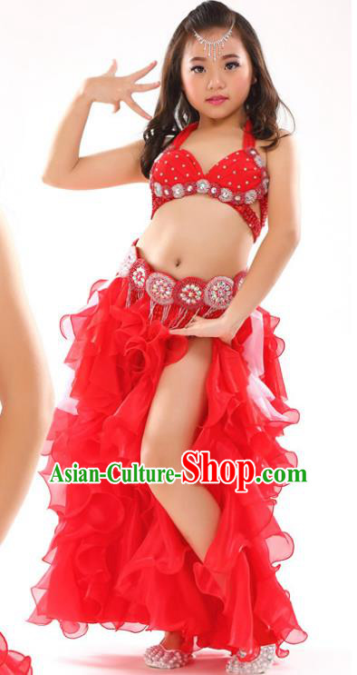 Traditional Children Oriental Dance Costume Indian Belly Dance Red Dress for Kids