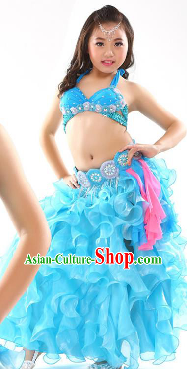Traditional Children Oriental Dance Costume Indian Belly Dance Blue Dress for Kids