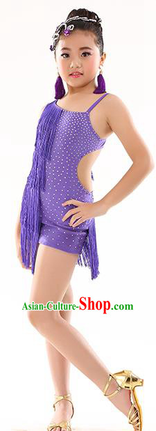 Traditional Children Latin Dance Purple Costume Modern Dance Clothing for Kids