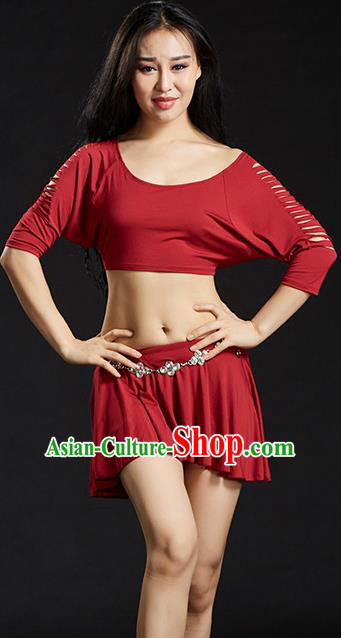 Traditional Oriental Yoga Dance Red Costume Indian Belly Dance Clothing for Women