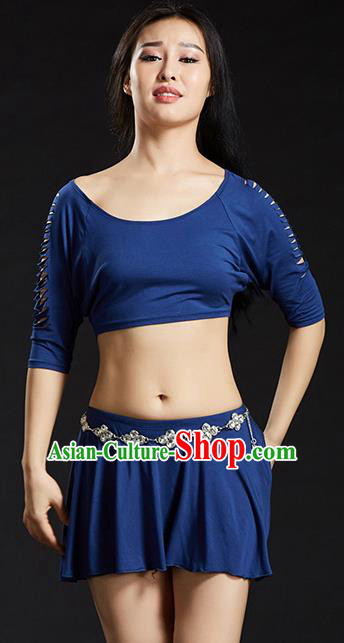 Traditional Oriental Yoga Dance Deep Blue Costume Indian Belly Dance Clothing for Women