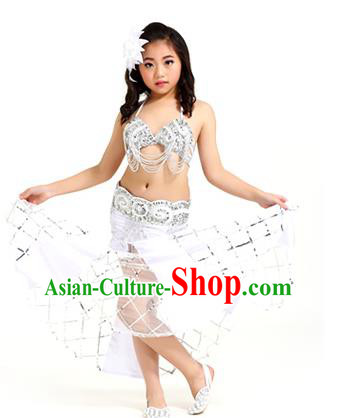 Traditional Children Oriental Bollywood Dance Costume Indian Belly Dance White Dress for Kids