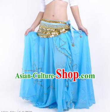 Indian Belly Dance Stage Performance Costume, India Oriental Dance Blue Skirt for Women