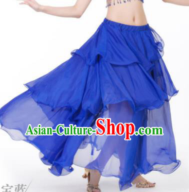 Indian Belly Dance Stage Performance Costume, India Oriental Dance Royalblue Spiral Skirt for Women