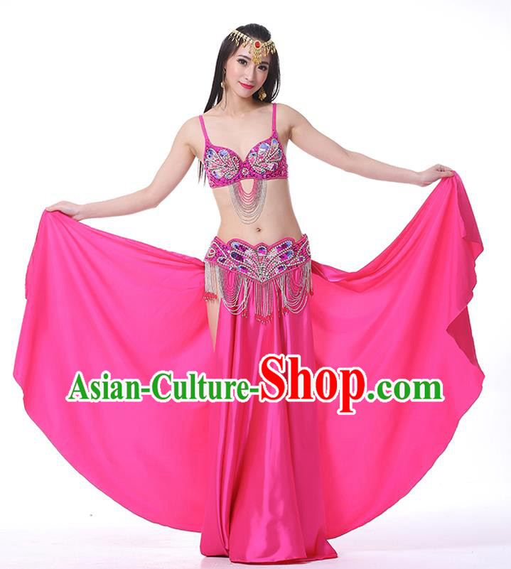 Asian Indian Belly Dance Costume Stage Performance Oriental Dance Rosy Dress for Women