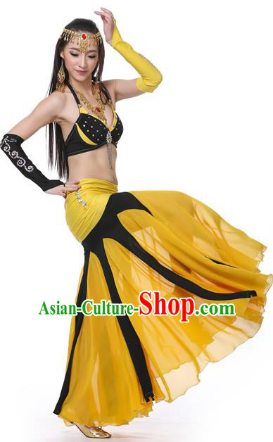 Asian Indian Bollywood Belly Dance Costume Stage Performance Oriental Dance Black and Yellow Dress for Women