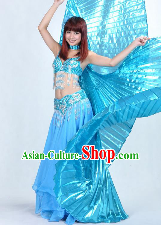 Asian Indian Traditional Oriental Dance Blue Dress Belly Dance Stage Performance Costume for Women